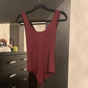Black and red striped bodysuit